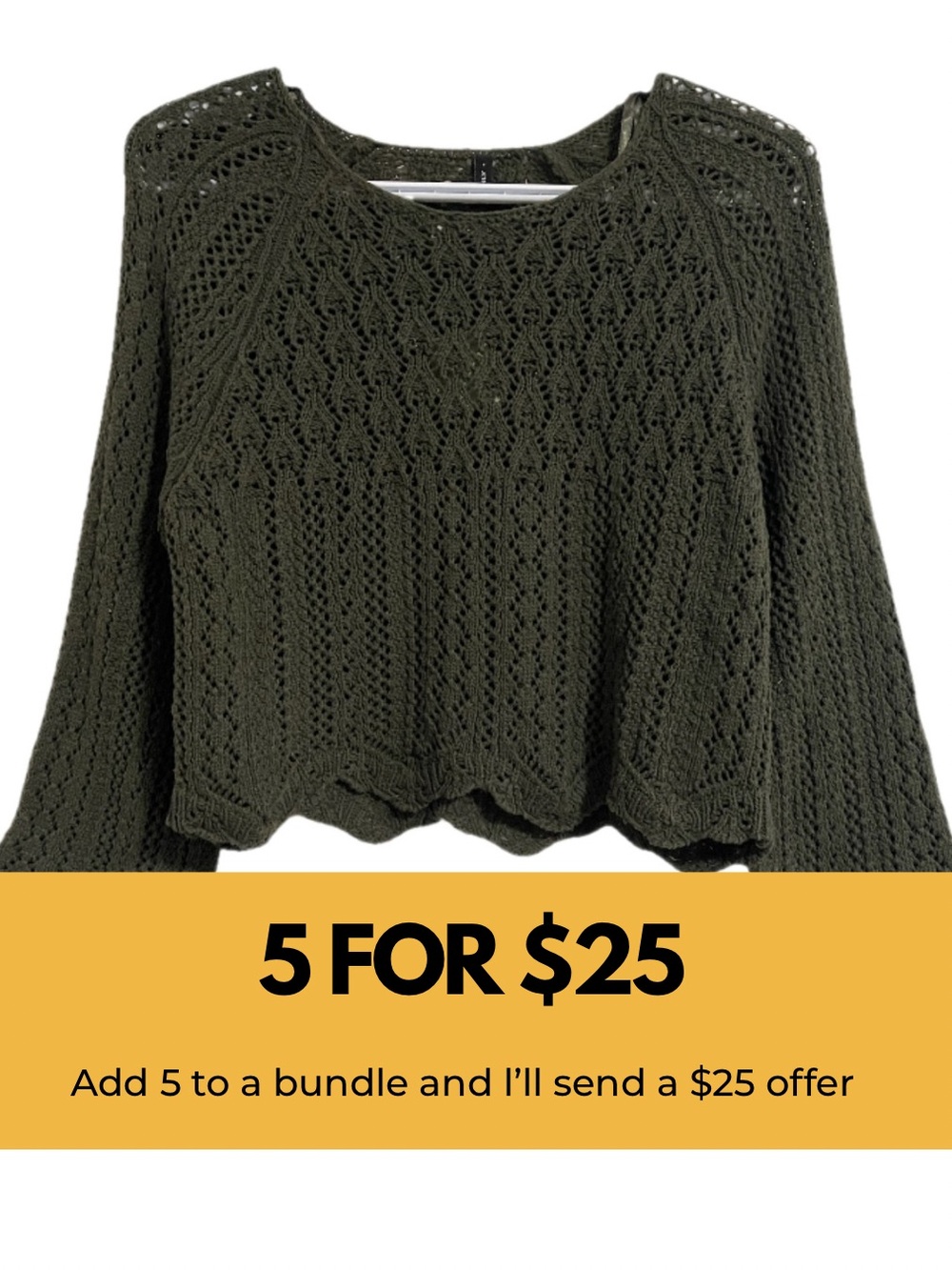 Only Olive Green Open-Knit Crewneck Sweater